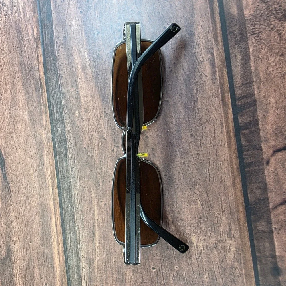 Kirkland Signature Moon Gun Sunglasses Gunmetal Rectangular Amber Lens 53-17-140